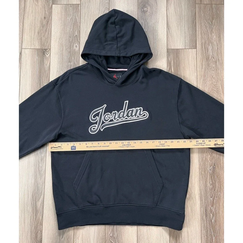 Jordan Mens Black Script Logo Pullover Hoodie Sweatshirt Sz Medium Jumpman Logo